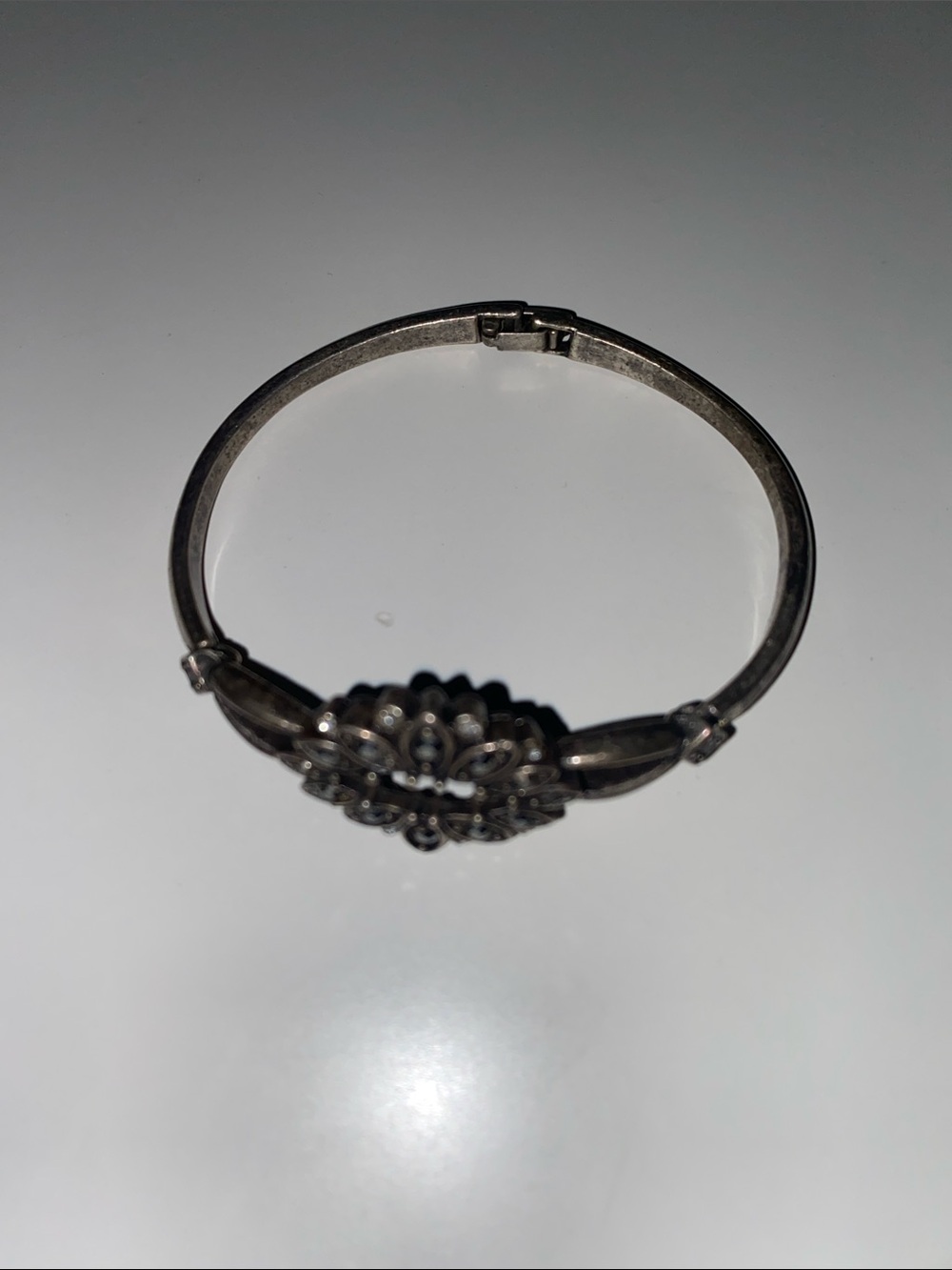 Silver Tone Floral Filigree Bangle Bracelet - Victorian Delicate Vintage